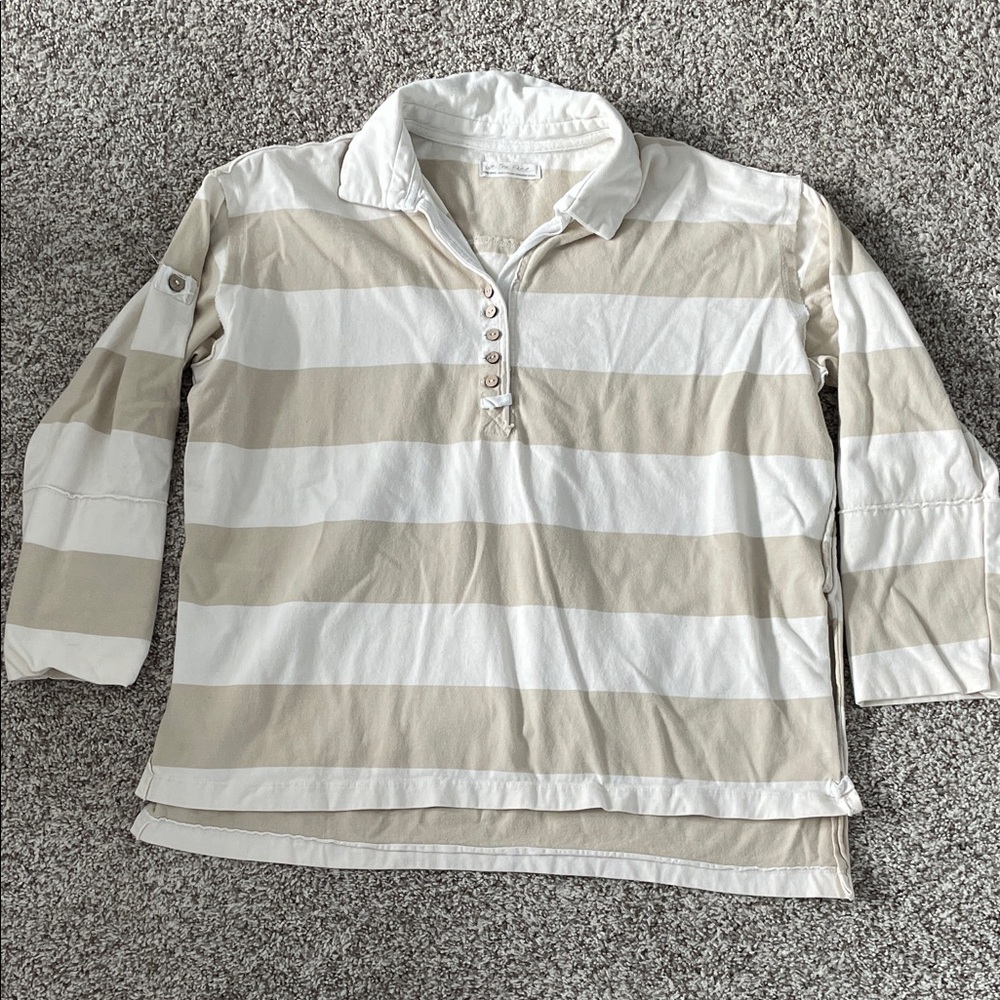 We the Free Striped tan and cream rugby shirt